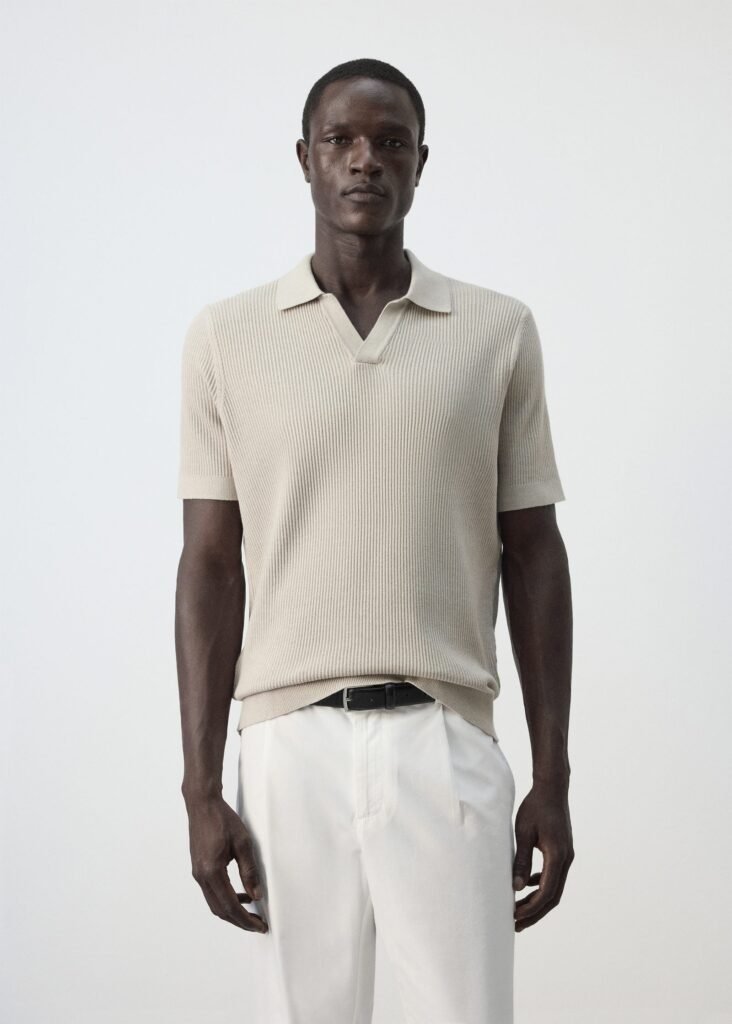 Polo com mistura de algodão e malha canelada