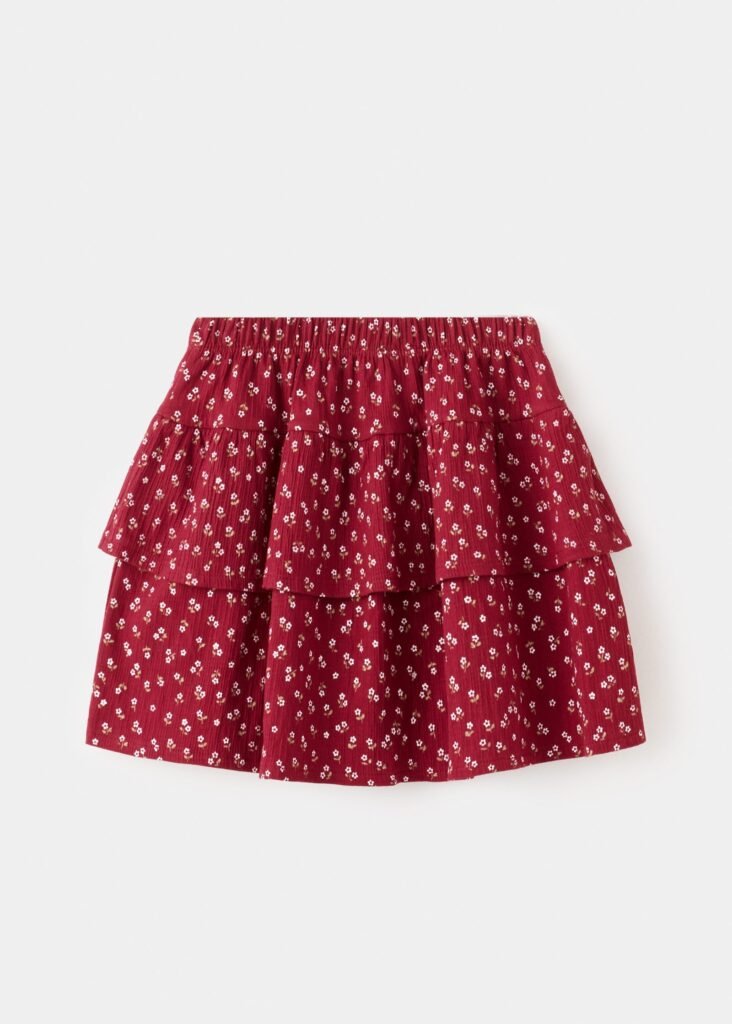 Saia estampada com folhos