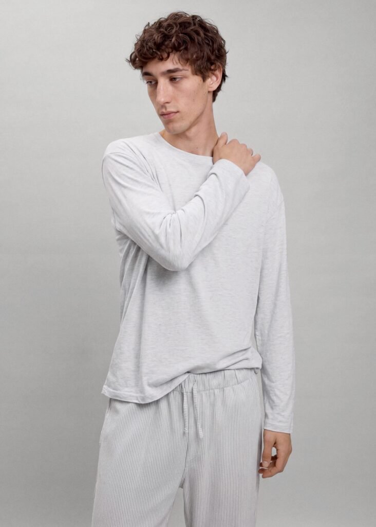 Conjunto de pijama comprido de algodão