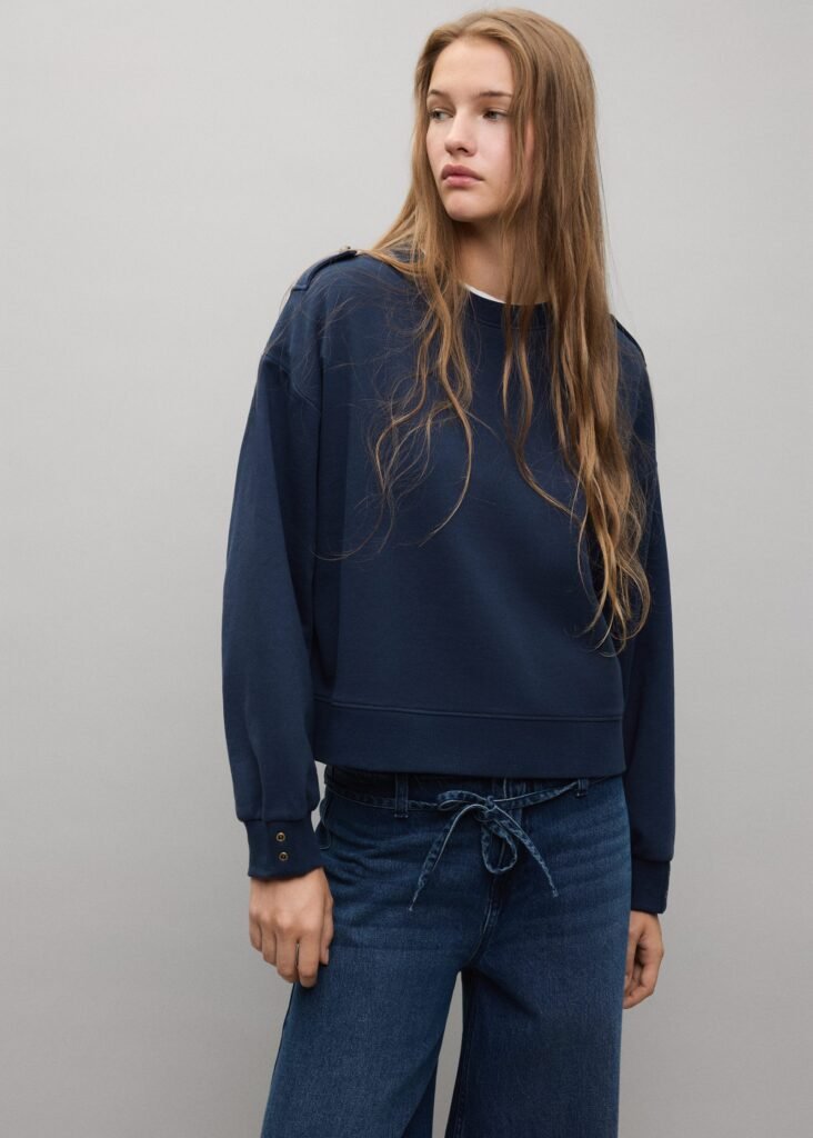 Sweatshirt de algodão com detalhe de botões