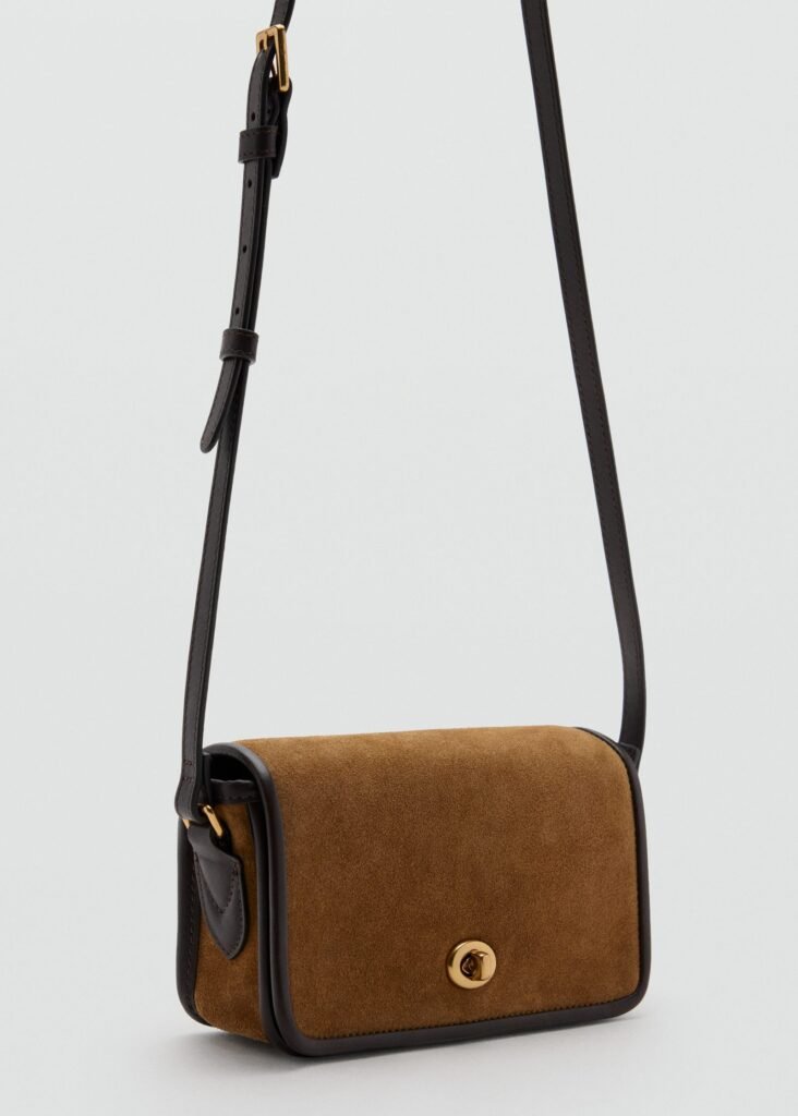 Bolsa de tiracolo em pele com contraste