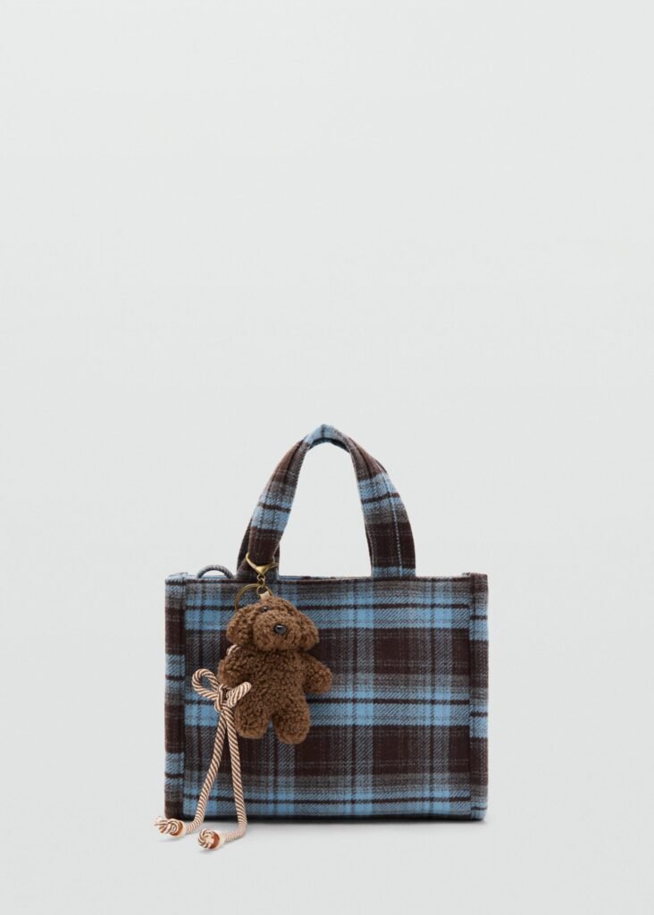 Carteira axadrezada com estampado de urso