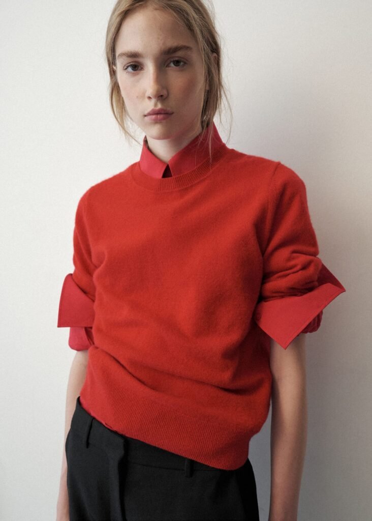 Camisola de 100% caxemira com gola redonda