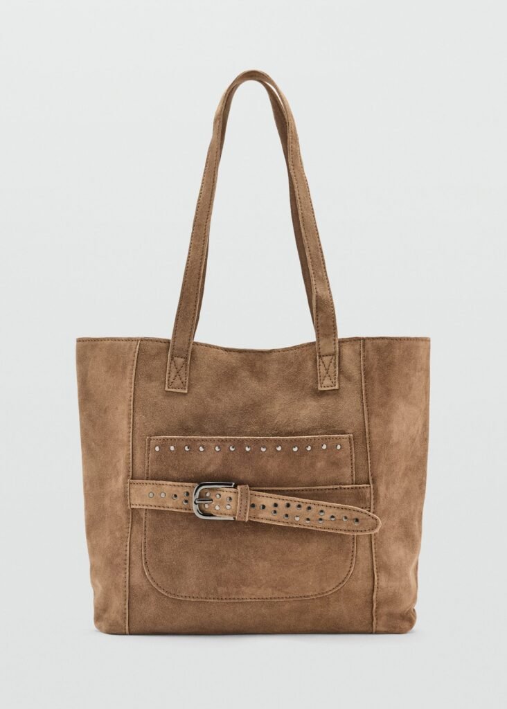 Bolsa shopper em pele com tachas
