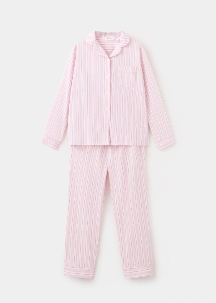 Conjunto de pijama de algodão às riscas