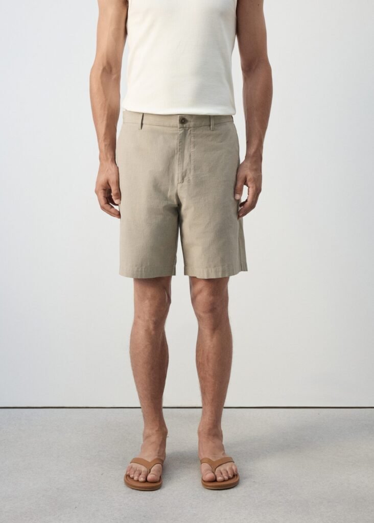 Calções slim fit de 100% algodão de microquadros