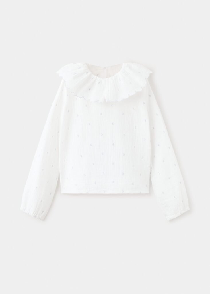 Blusa de chiffon de algodão bordada