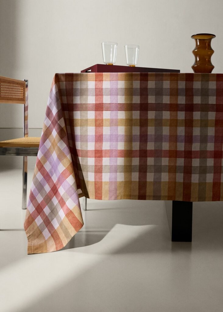 Toalha de mesa de algodão de quadrados coloridos 6 a 8 pessoas