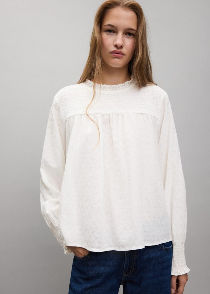 Blusa de algodão rufada
