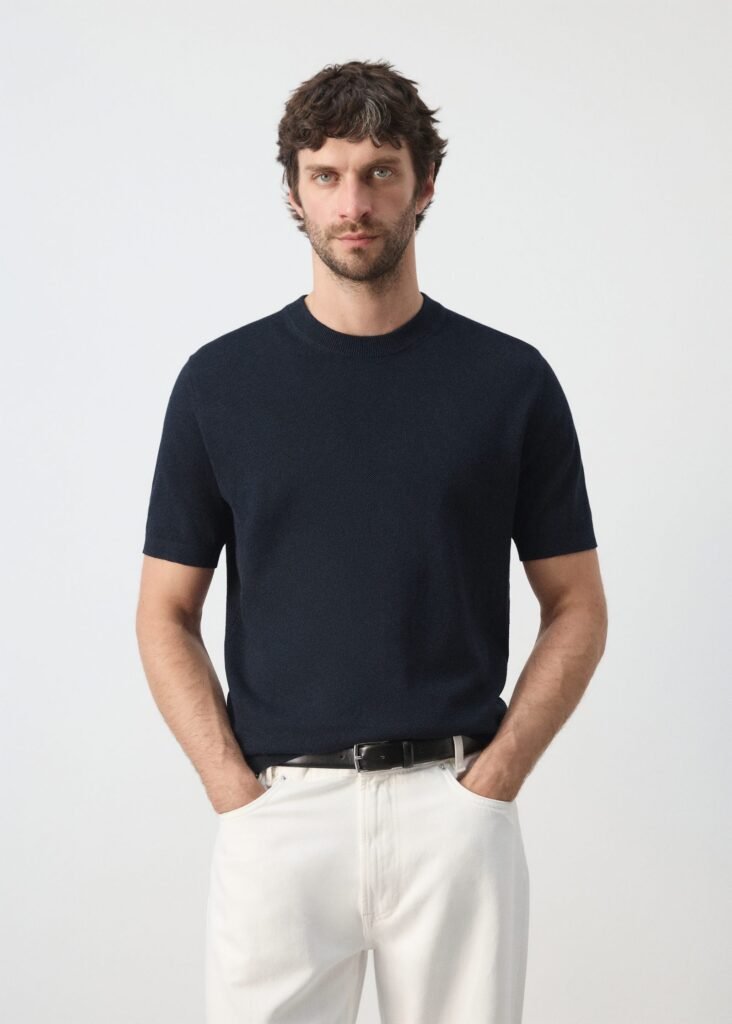 T-shirt de malha fina de mistura de algodão