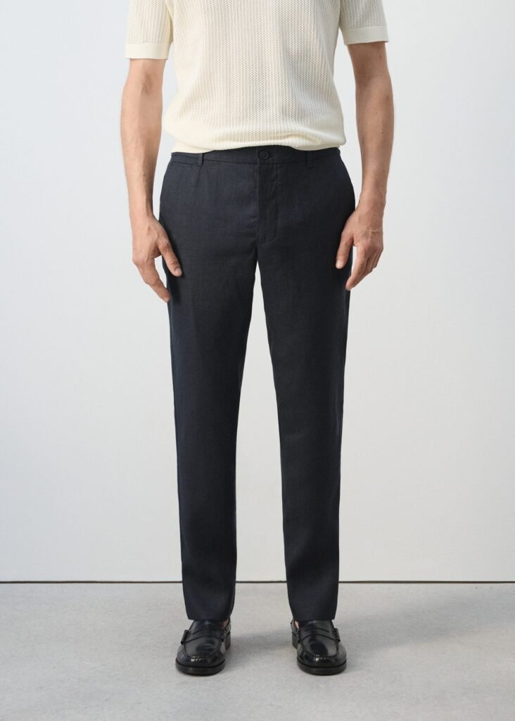 Calças de 100% linho slim fit