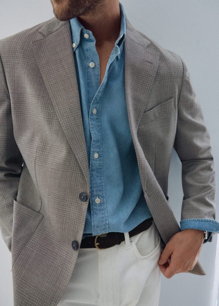 Blazer slim fit de mistura de lã axadrezado