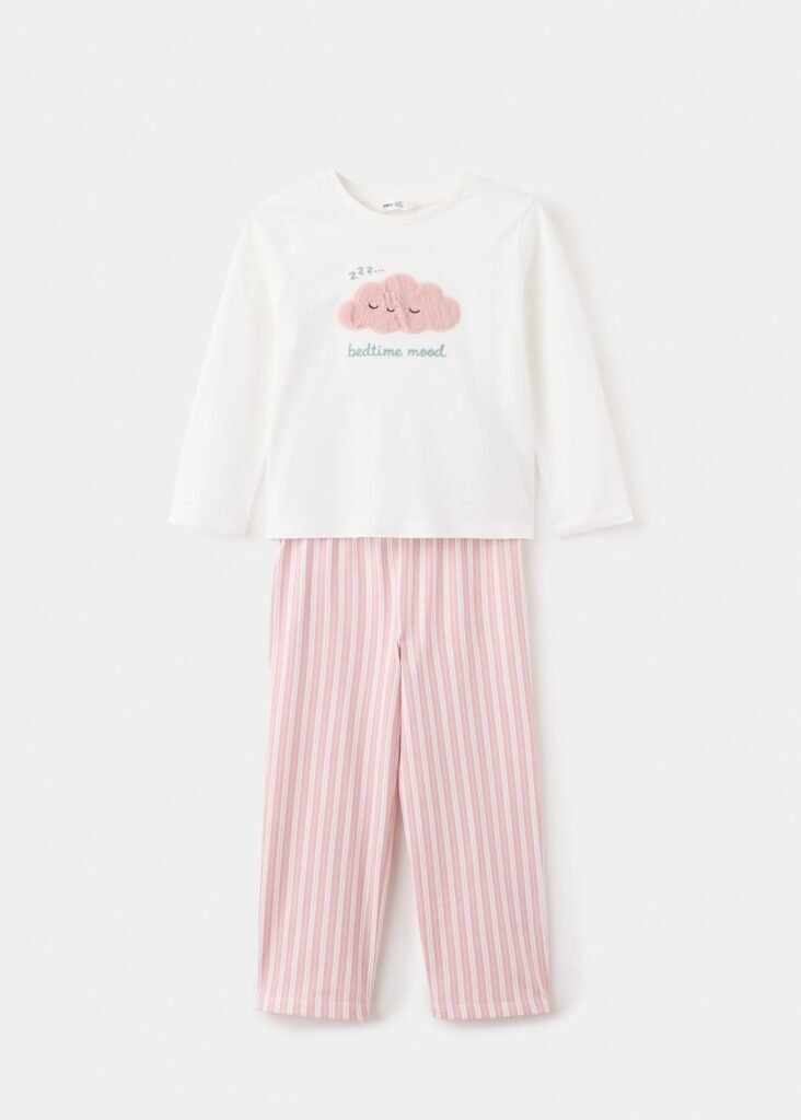 Pijama completo de algodão com estampado de nuvem