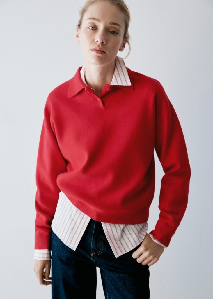 Camisola de malha com gola de polo