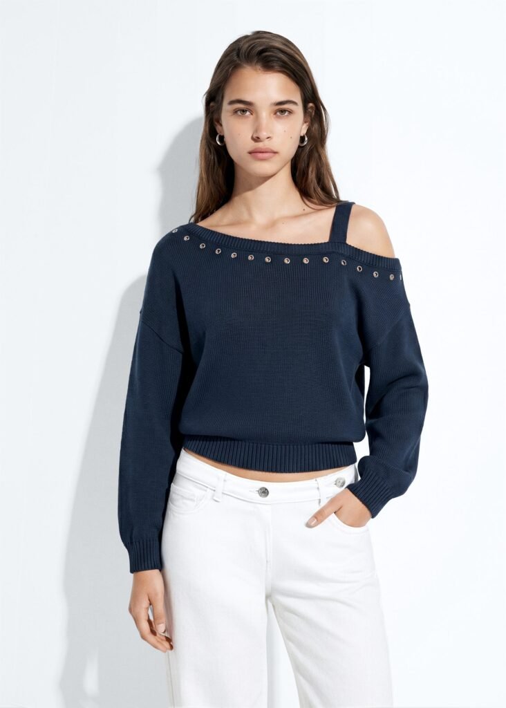 Camisola assimétrica de malha de 100% algodão