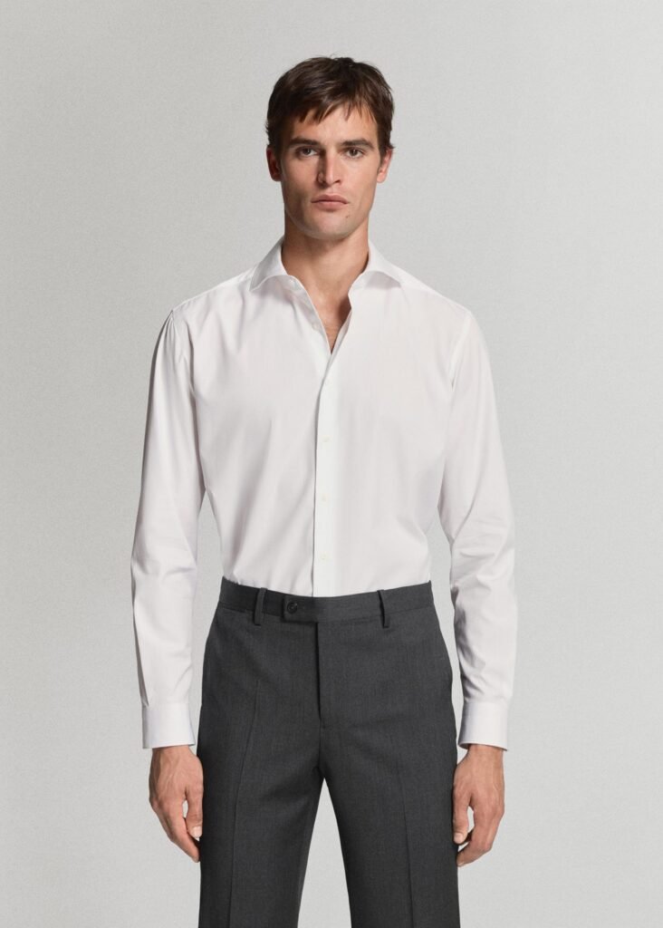 Camisa de fato de algodão e popelina slim fit