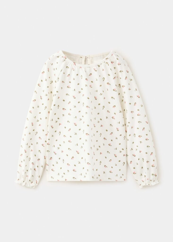 T-shirt de algodão às flores