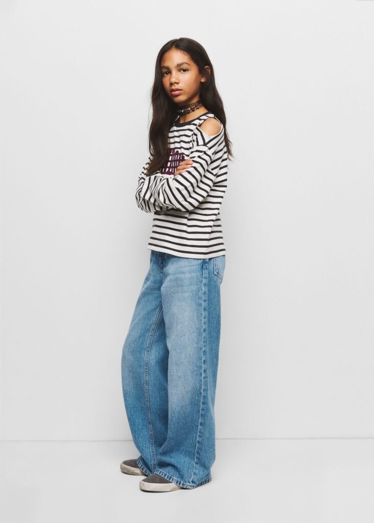 Calças de ganga wide leg com strass