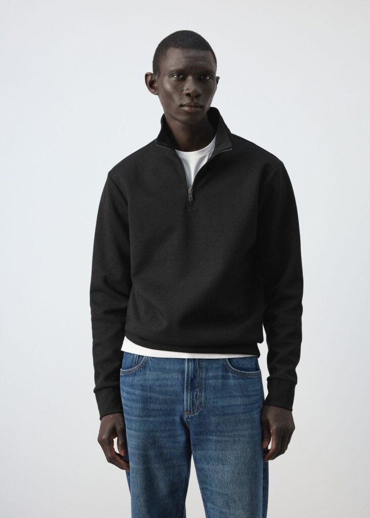 Sweatshirt de mistura de algodão com fecho de correr