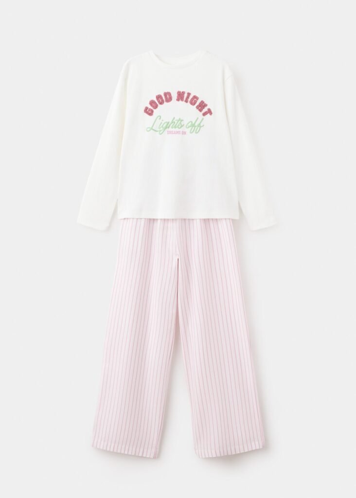 Conjunto de pijama de algodão com texto