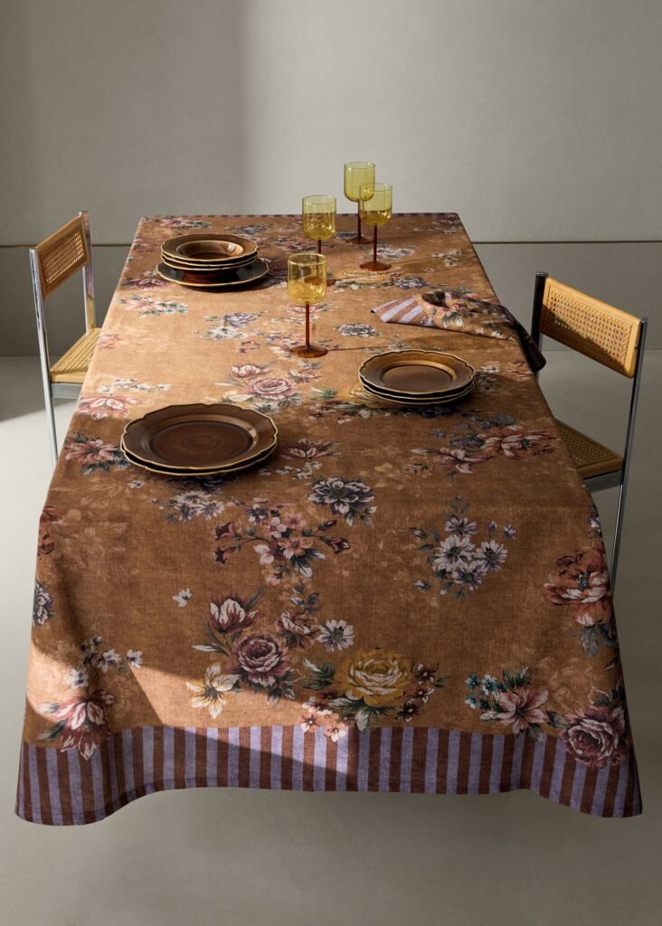 Toalha de mesa de tecido misto de algodão e linho estampado 6 a 8 pessoas