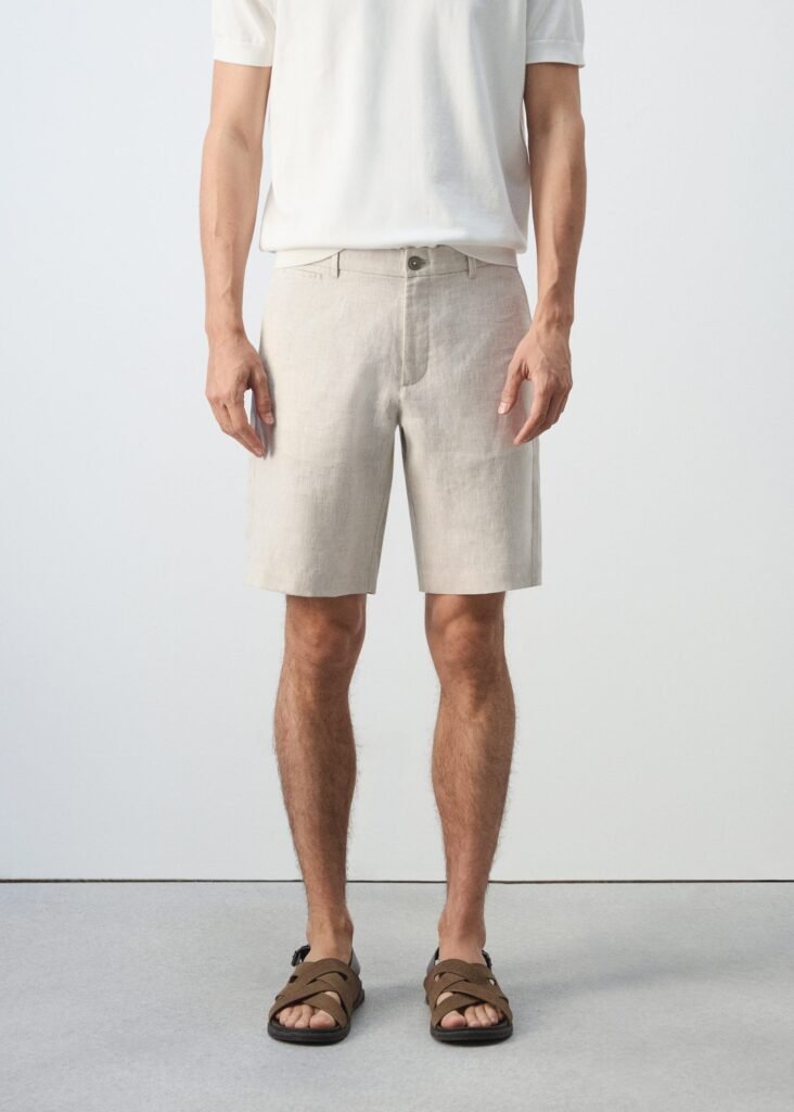 Calções slim fit de 100% linho