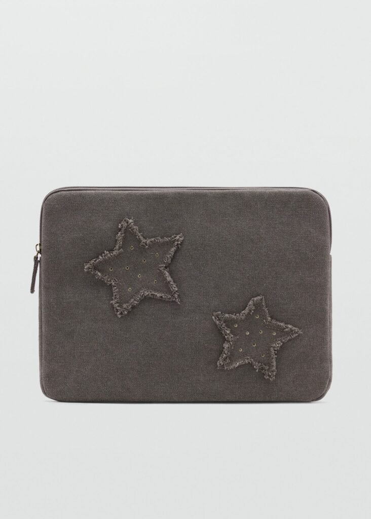 Capa para portátil de lona com estrelas bordadas