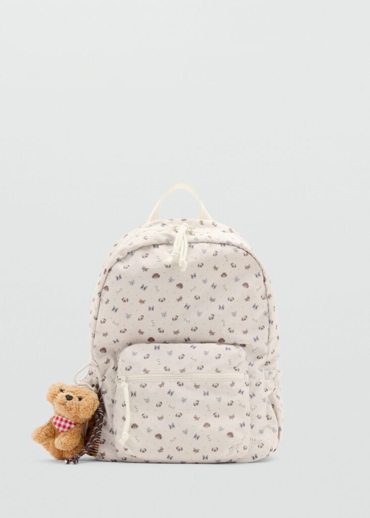 Mochila estampada com pingente de cãozinho
