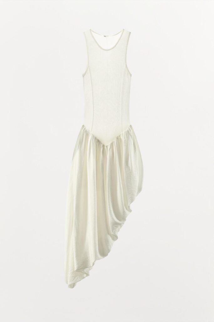 VESTIDO DE MALHA COMBINADO ASSIMÉTRICO