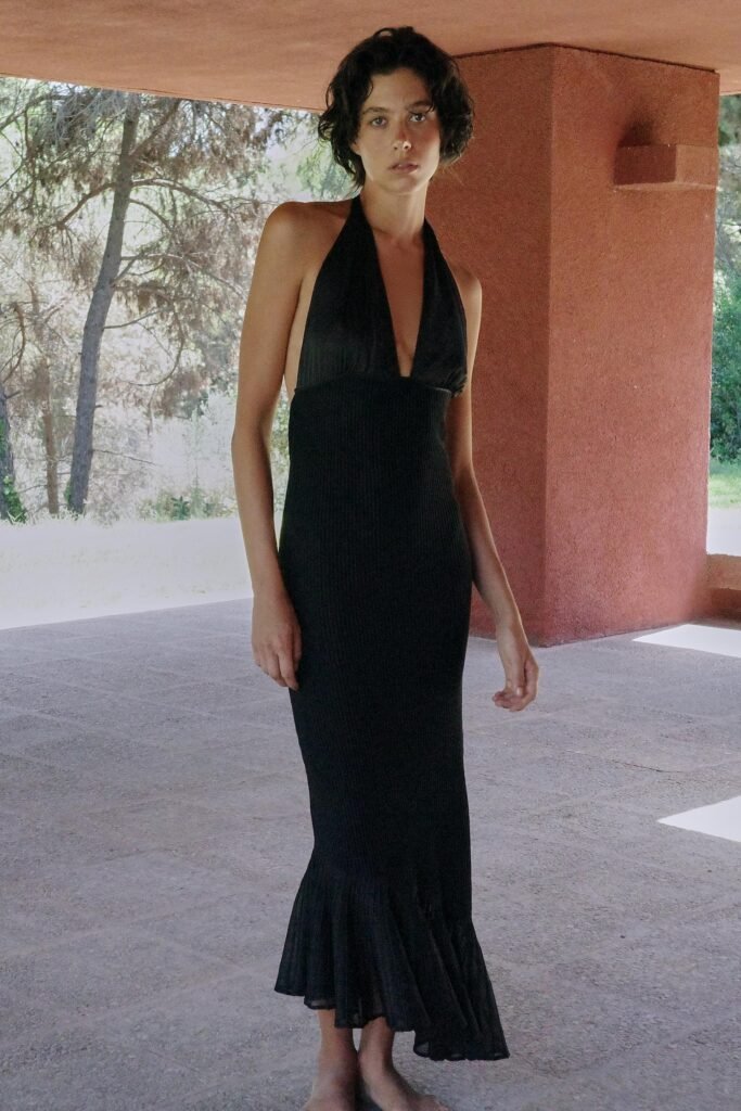 VESTIDO HALTER DE MALHA COMBINADO