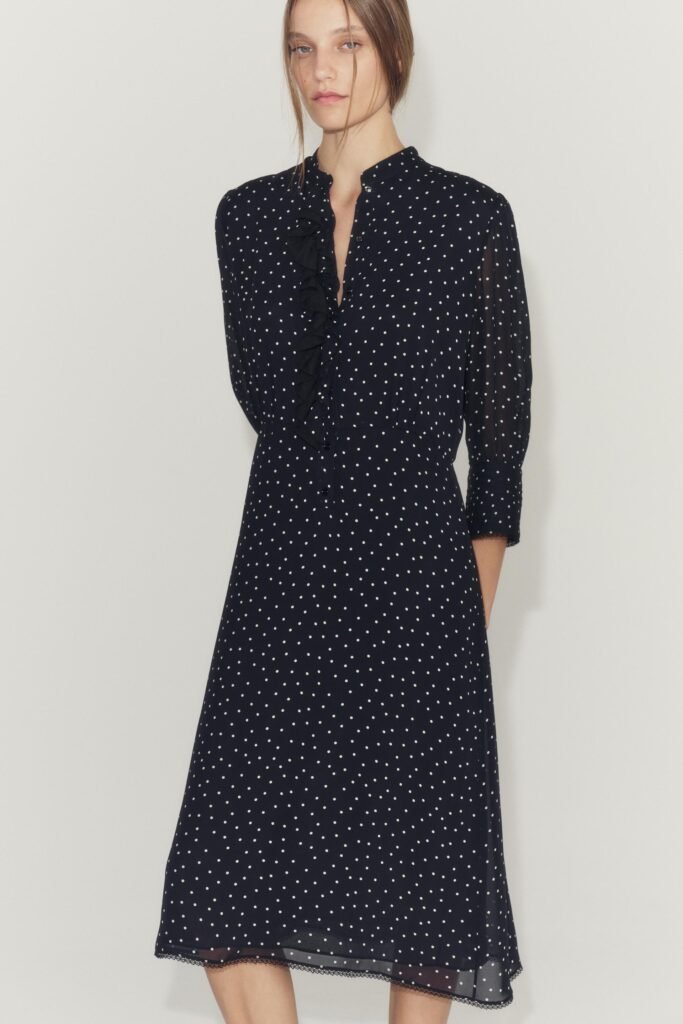 VESTIDO ESTAMPADO COM BOLINHAS E FOLHOS ZW COLLECTION