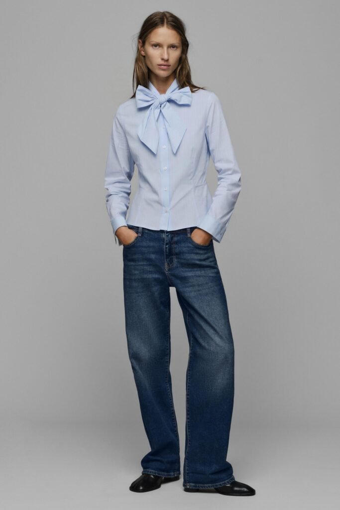 CAMISA ÀS RISCAS COM LAÇO