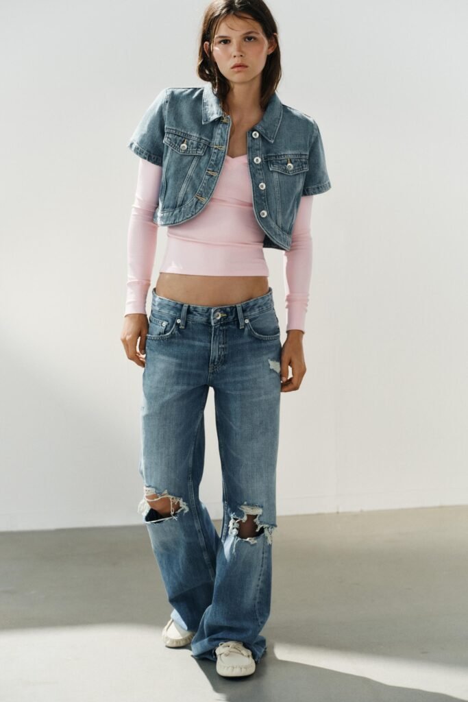 CAMISA CROP DENIM TRF ASSIMÉTRICA