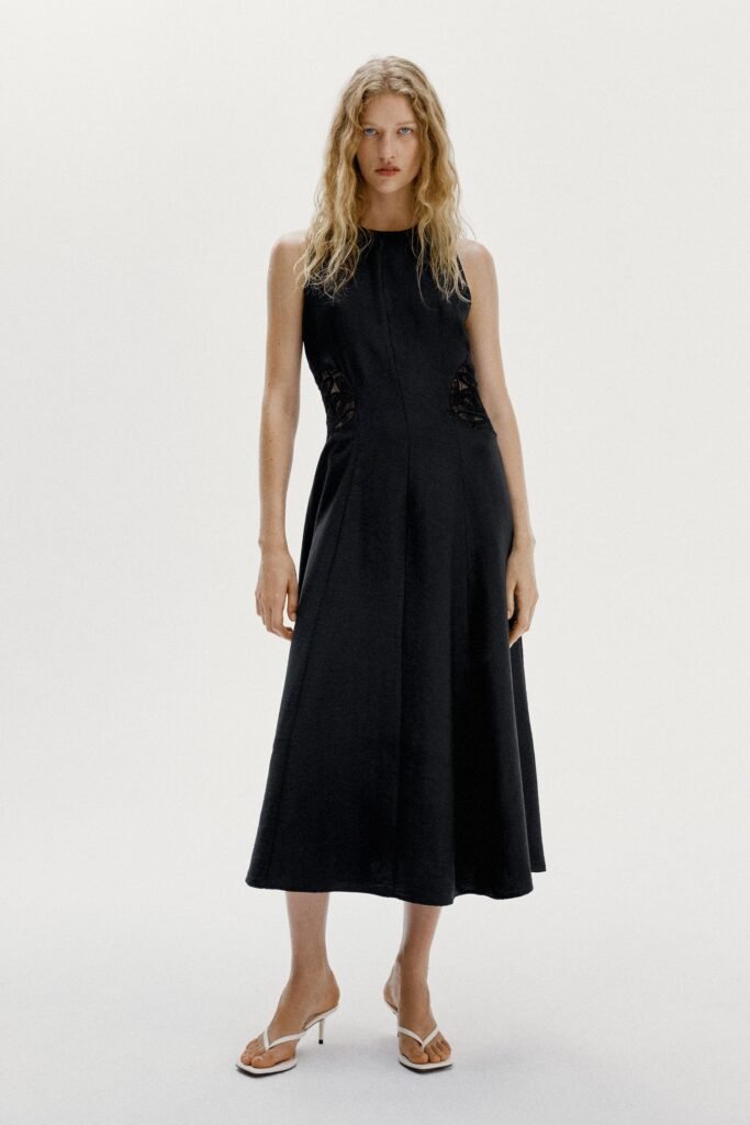 VESTIDO MIDI COM CINTURA COMBINADA