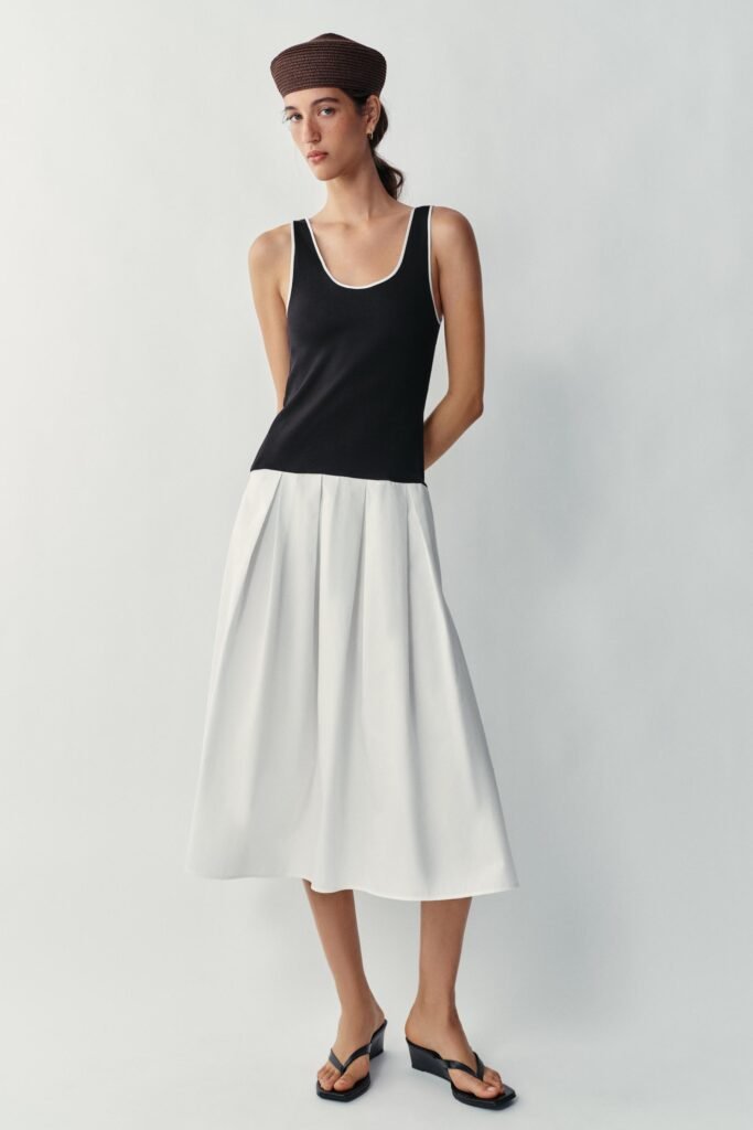 VESTIDO MIDI COMBINADO DE POPELINA