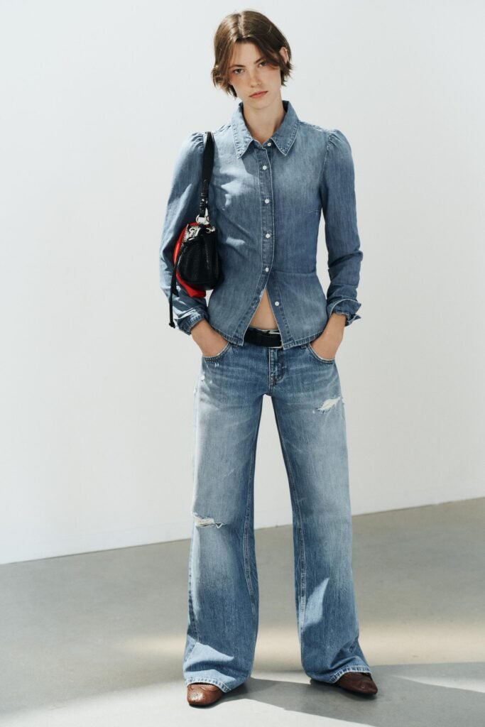CAMISA DENIM TRF FRANZIDOS OMBRO