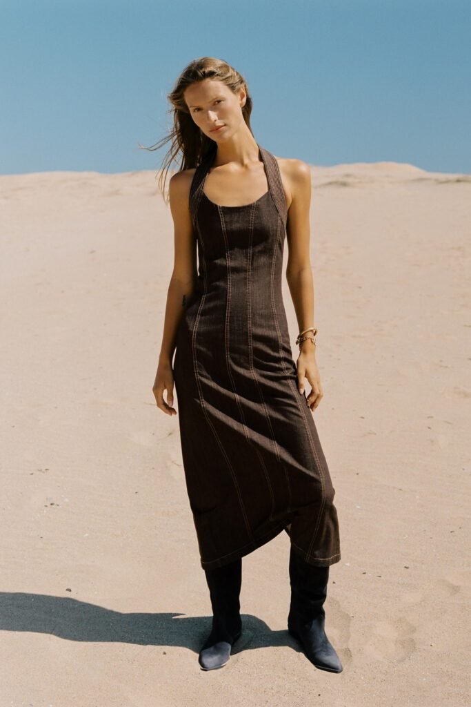 VESTIDO Z1975 MIDI HALTER EM DENIM