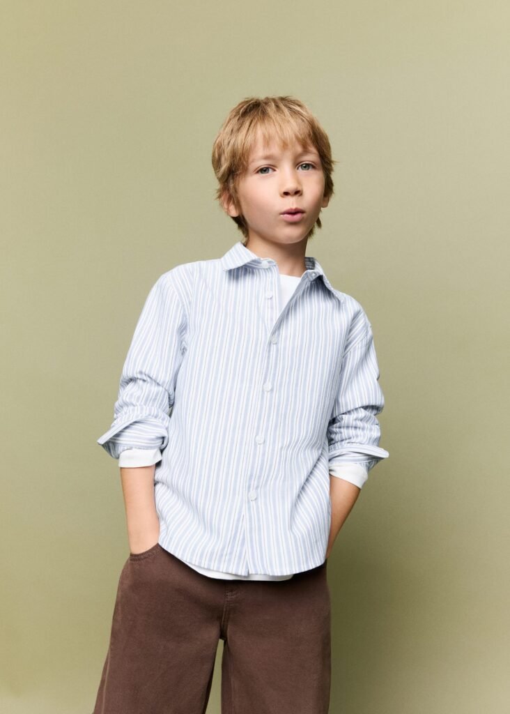 Camisa Oxford de algodão às riscas